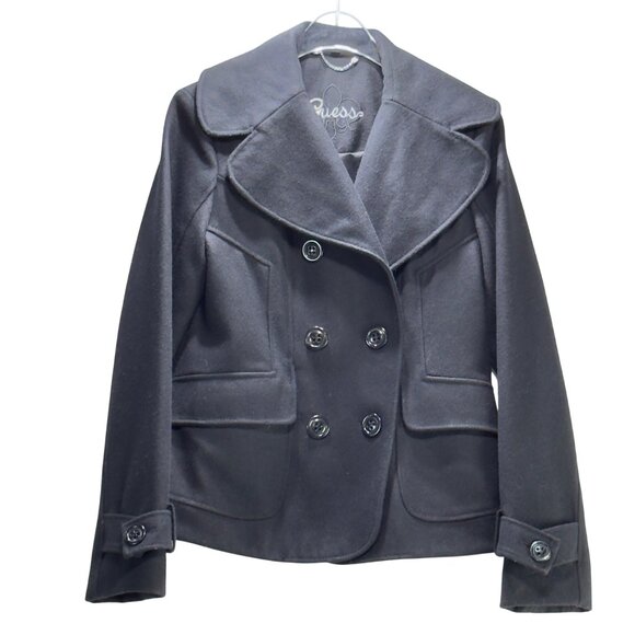 Guess Women's Black Double-Breasted Peacoat Wool Blend Size S - Picture 6 of 14